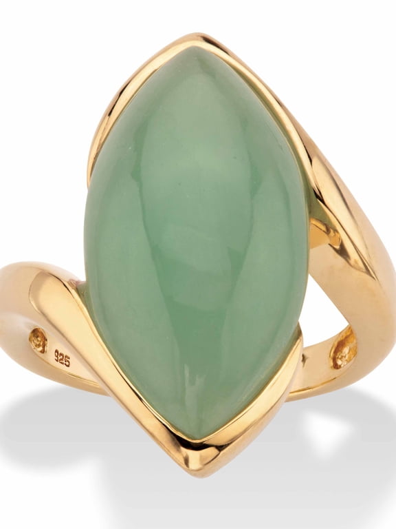Marquise-Cut Genuine Green Jade Cabochon Bypass Ring in 14k Gold-plated Sterling Silver