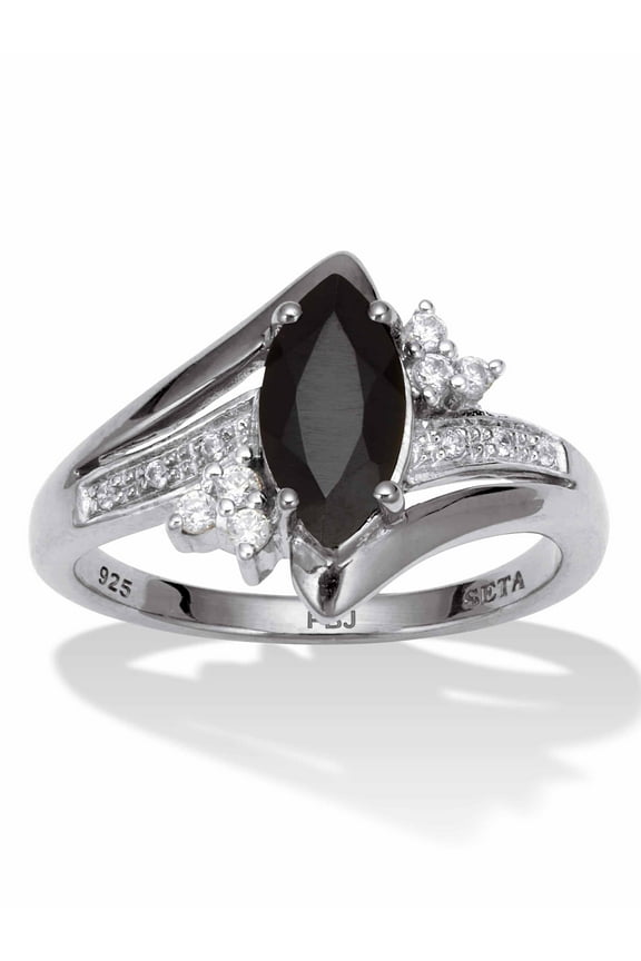 Marquise-Cut Genuine or Created Gemstone Ring in Platinum-plated or Gold-plated Sterling Silver