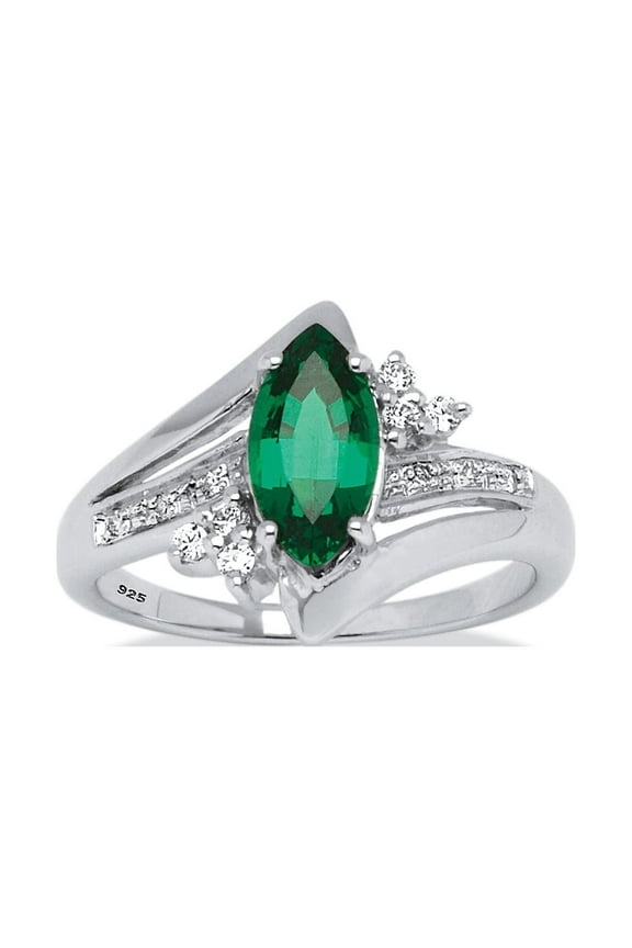 Marquise-Cut Genuine or Created Gemstone Ring in Platinum-plated or Gold-plated Sterling Silver