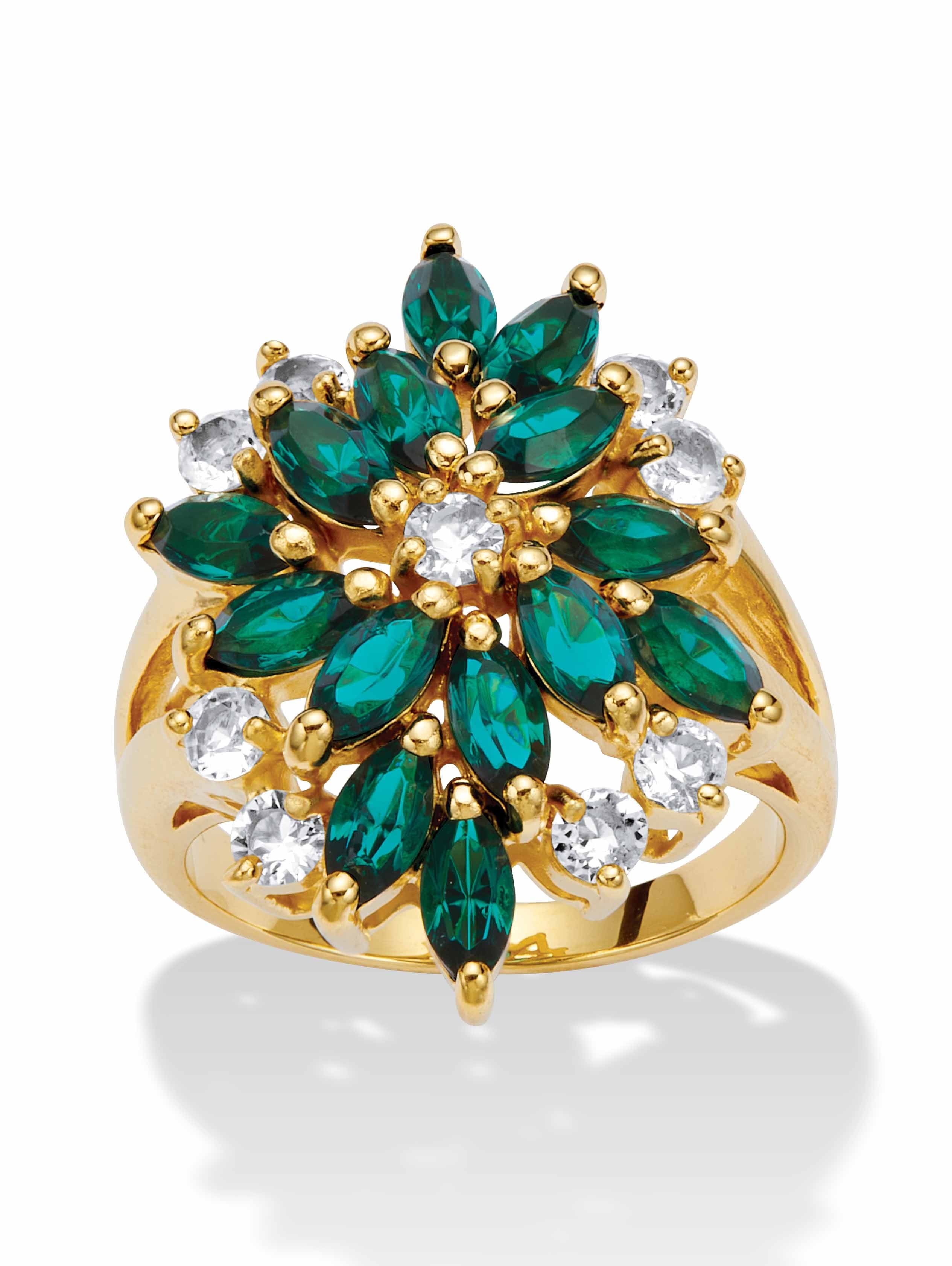 PalmBeach Jewelry Marquise-Cut Green Red or Blue Crystal Cluster Cocktail Ring 18k Gold-Plated