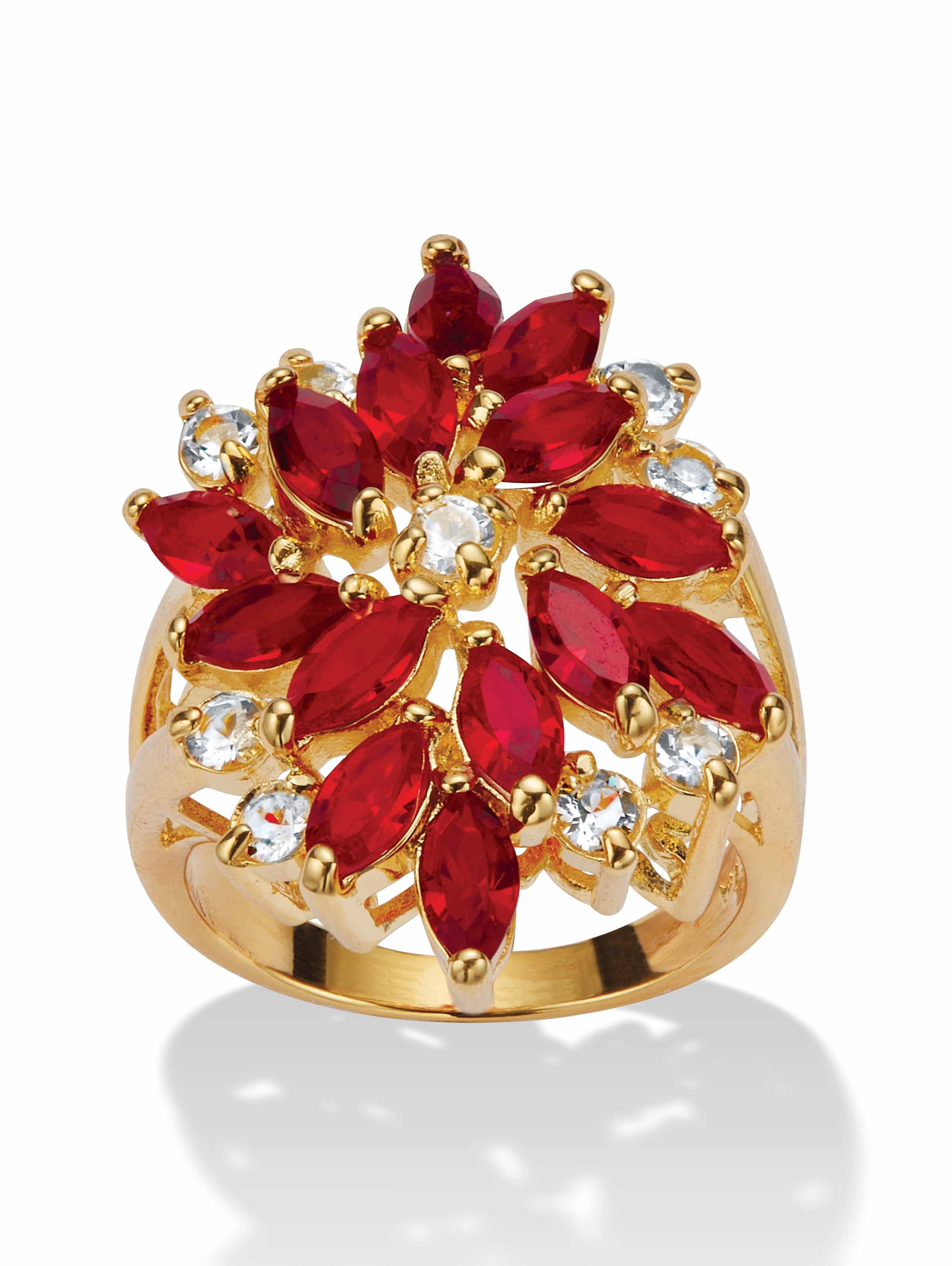 PalmBeach Jewelry Marquise-Cut Green Red or Blue Crystal Cluster Cocktail Ring 18k Gold-Plated