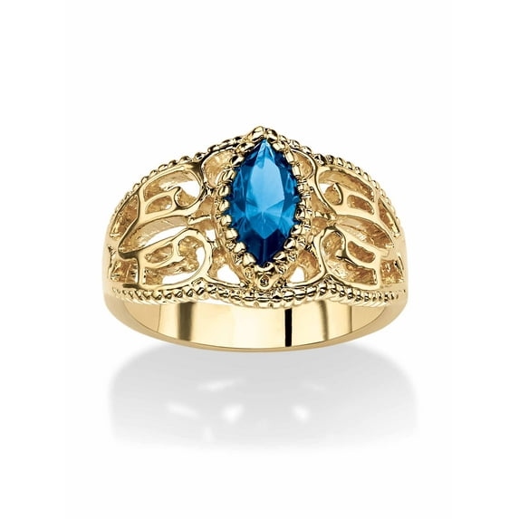 PalmBeach Jewelry Marquise-Cut Simulated Birthstone Filigree Ring in Gold-Plated Finish