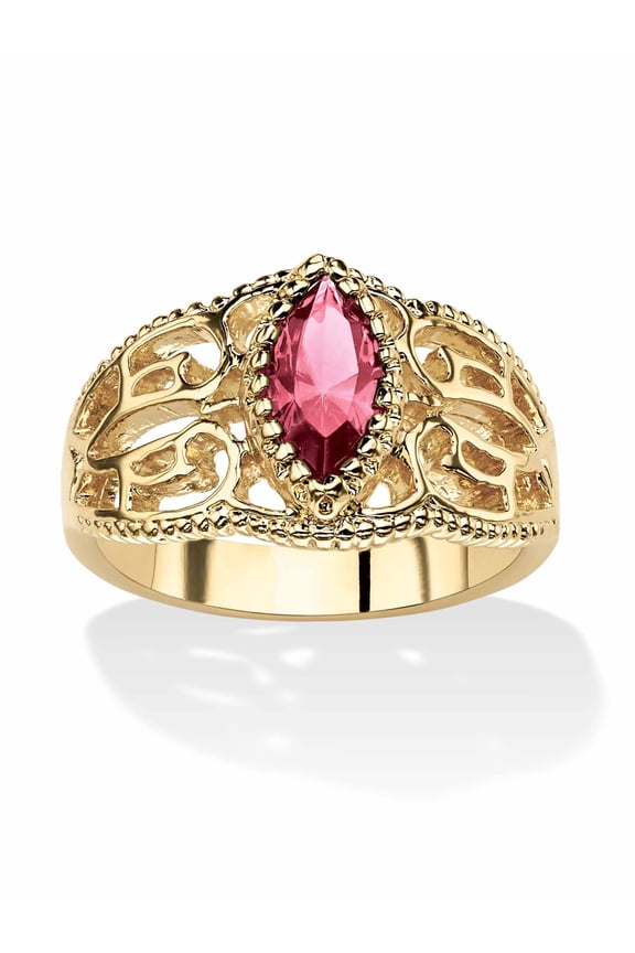 Marquise-Cut Simulated Birthstone Filigree Ring in Gold-Plated Finish