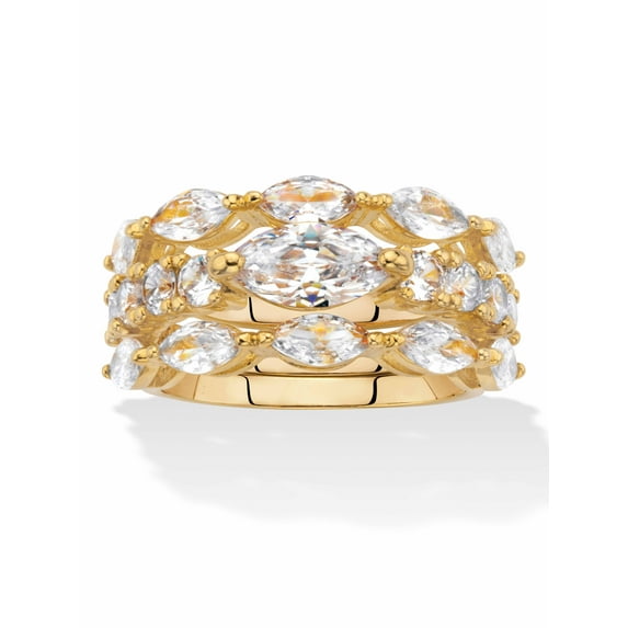 PalmBeach Jewelry Marquise-Cut and Round Cubic Zirconia 3-Piece Bridal Ring Set 4.30 TCW Gold-Plated
