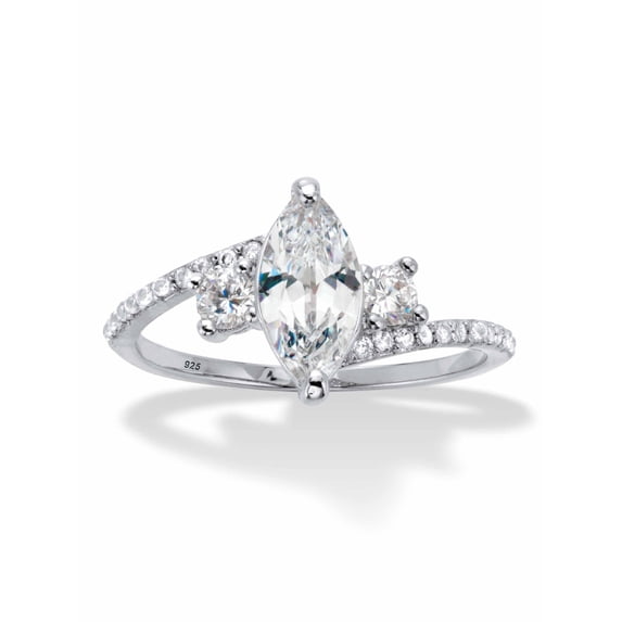 PalmBeach Jewelry Marquise-Cut and Round Cubic Zirconia Bypass Engagement Ring 1.35 TCW in 1Gold-Plated or Platinum-Plated Sterling Silver