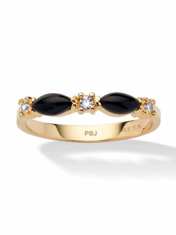 Marquise-Shaped Genuine Black Onyx Crystal Accent Yellow Gold-Plated Ring