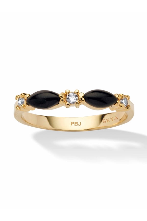 Marquise-Shaped Genuine Black Onyx Crystal Accent Yellow Gold-Plated Ring
