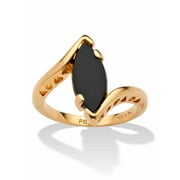 PalmBeach Jewelry Marquise Shaped Genuine Onyx 18k Yellow Gold Plated or Sterling Silver Bypass Ring