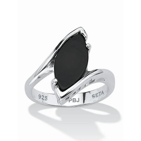 PalmBeach Jewelry Marquise Shaped Genuine Onyx 18k Yellow Gold Plated or Sterling Silver Bypass Ring