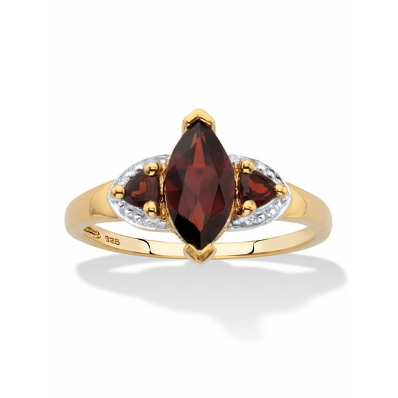 PalmBeach Jewelry Marquise and Trillion Cut Red Garnet Ring. 1.68 TCW 14k Gold-Plated Sterling Silver