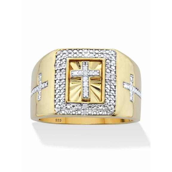 PalmBeach Jewelry Men's 1/10 TCW Diamond Cross Two-Tone Square Ring in 14k Gold-plated Sterling Silver