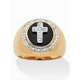 thumbnail image 1 of PalmBeach Jewelry Men's 1/10 TCW Diamond and Bezel-Set Onyx Halo Cross Ring in 14 Gold-plated Sterling Silver, 1 of 5