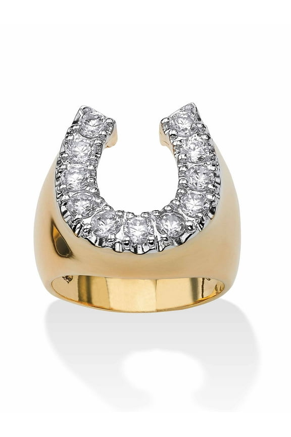 Men's 1.10 TCW Round Cubic Zirconia Gold-Plated Lucky Horseshoe Ring