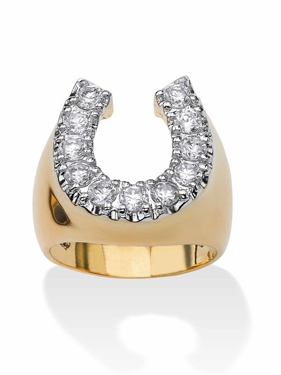 Men's 1.10 TCW Round Cubic Zirconia Gold-Plated Lucky Horseshoe Ring