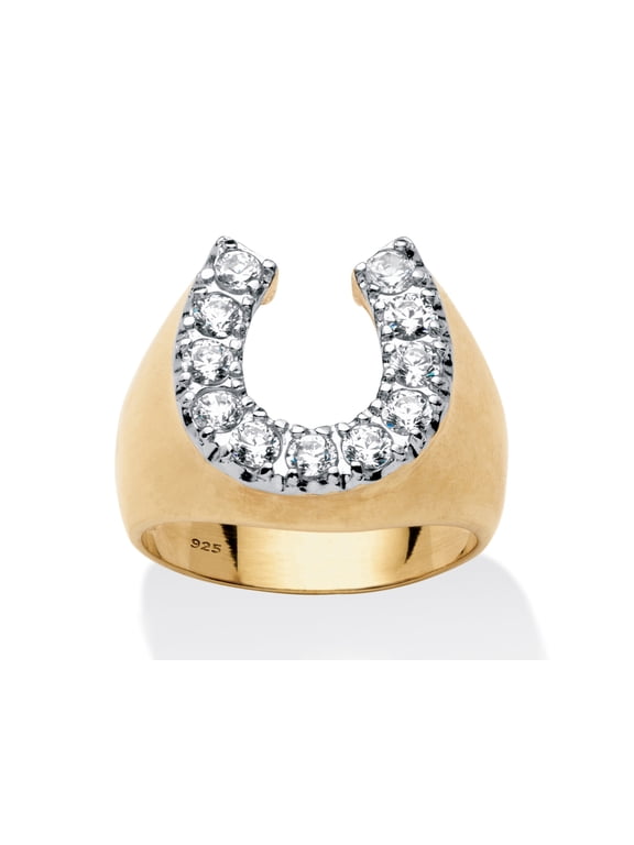 Men's 1.10 TCW Round Cubic Zirconia Horseshoe Ring in 14k Gold-plated Sterling Silver