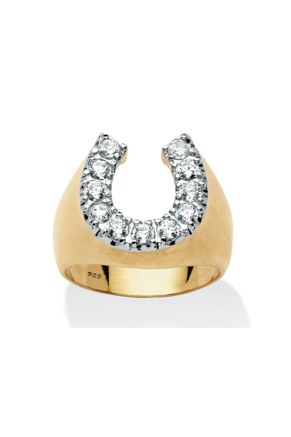Men's 1.10 TCW Round Cubic Zirconia Horseshoe Ring in 14k Gold-plated Sterling Silver