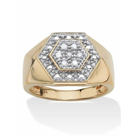 PalmBeach Jewelry Men's 1/10 TCW Round Diamond Hexagon Ring in 18k Gold-plated Sterling Silver