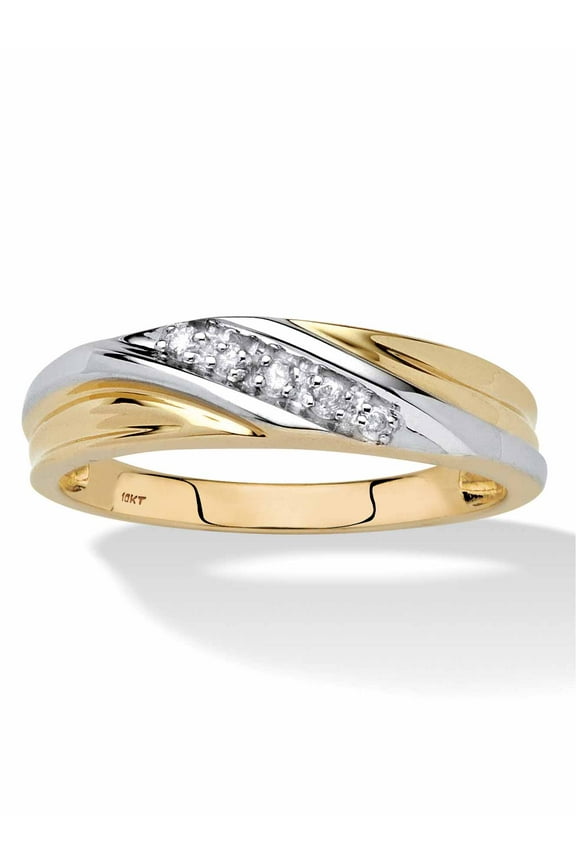 Men's 1/10 TCW Round Diamond Two-Tone 10k Gold Diagonal Wedding Band Ring
