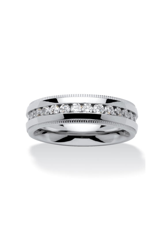 Men's 1.12 TCW Round Cubic Zirconia Eternity Band in Stainless Steel or Gold-Ion Plated Stainless Steel