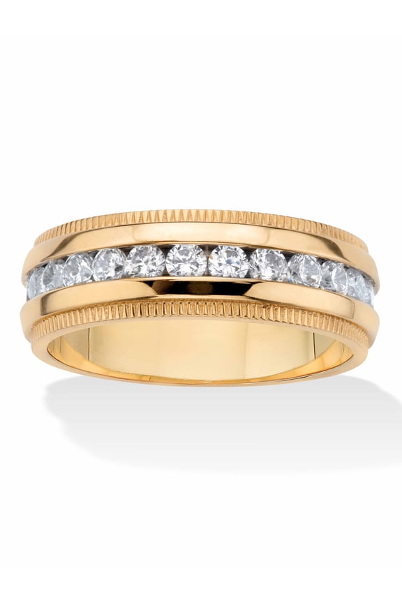 Men's 1.12 TCW Round Cubic Zirconia Eternity Band in Stainless Steel or Gold-Ion Plated Stainless Steel