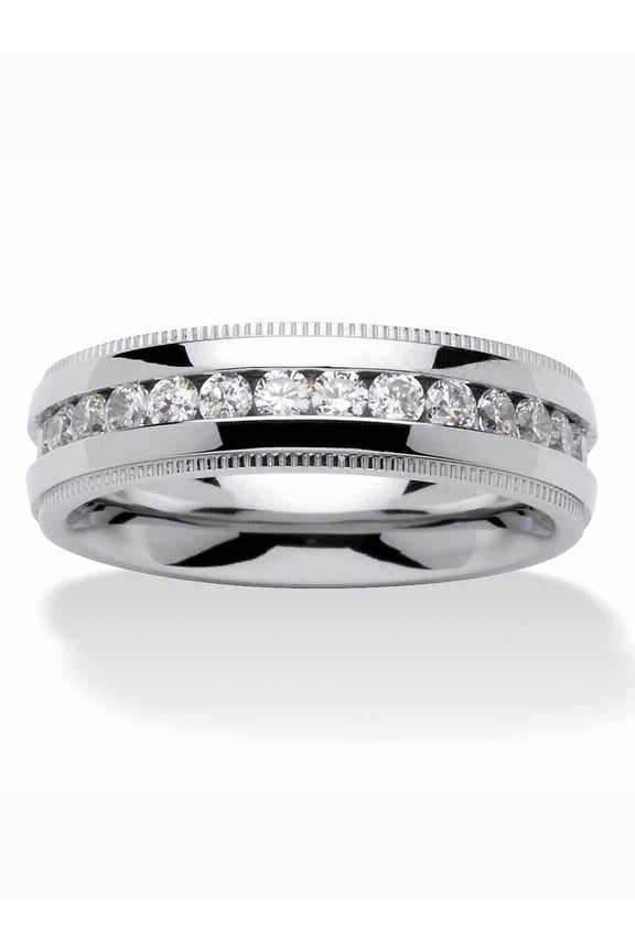 Men's 1.12 TCW Round Cubic Zirconia Eternity Band in Stainless Steel or Gold-Ion Plated Stainless Steel