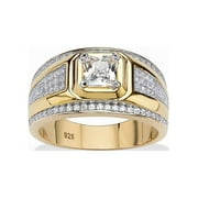 PALMBEACH JEWELRY Men's 1.12 TCW Square-Cut and Pave Cubic Zirconia Ring in 14k Gold-plated Sterling Silver