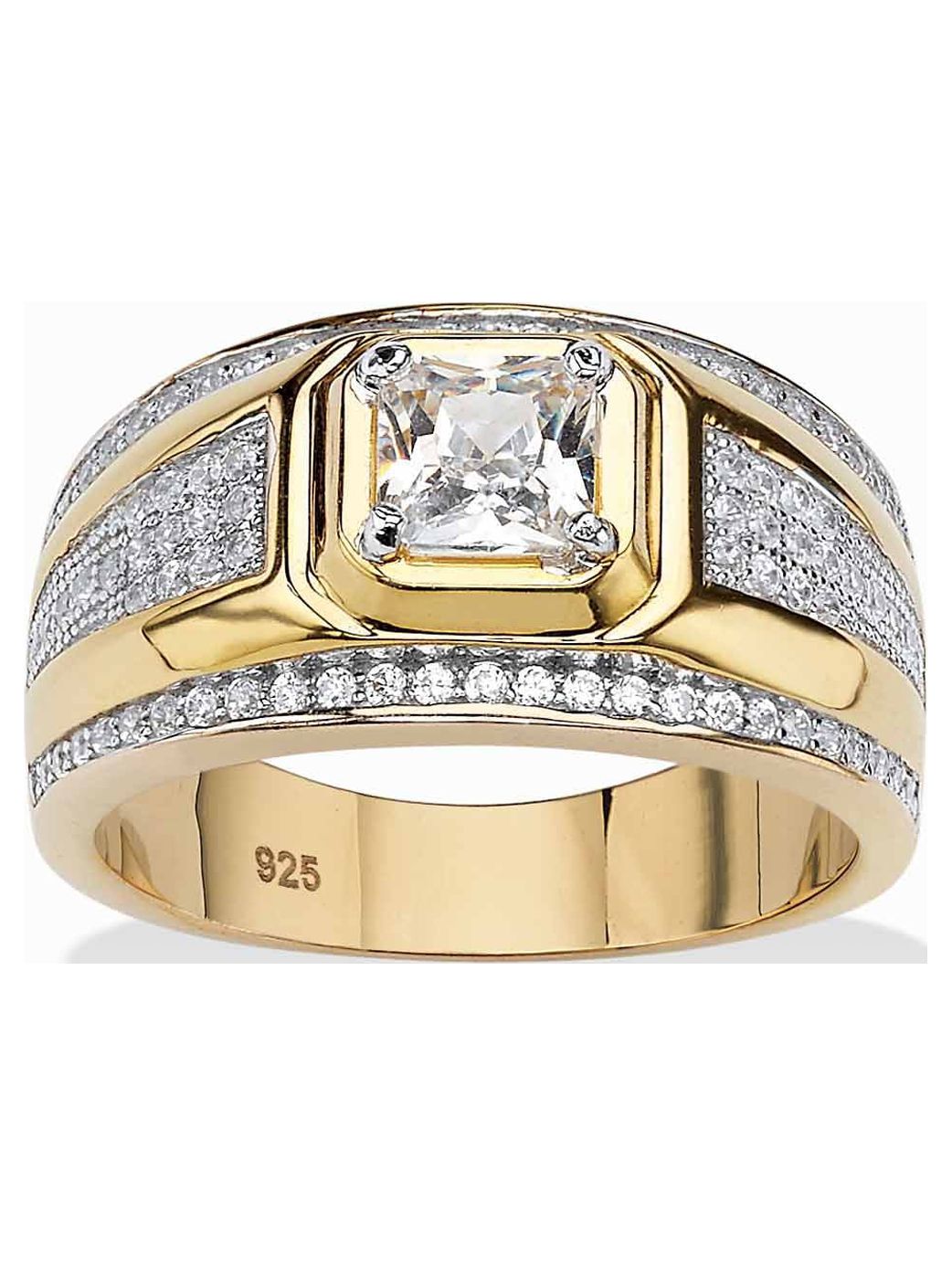 Mens 14K Gold Plated Sterling Silver Cubic Zirconia Solitaire Ring ...