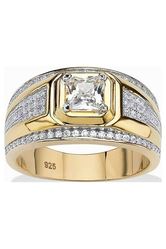 Men's 1.12 TCW Square-Cut and Pave Cubic Zirconia Ring in 14k Gold-plated Sterling Silver