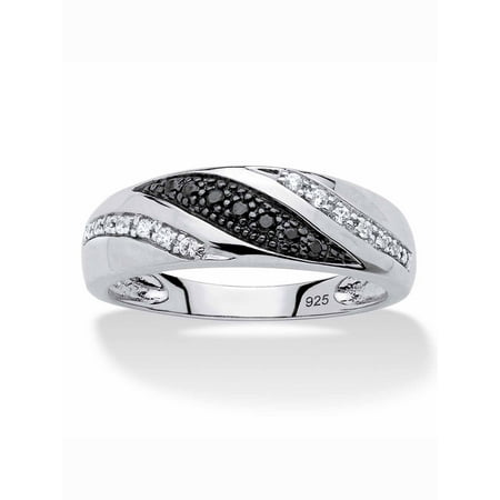 PalmBeach Jewelry Men's 1/5 TCW Round Black and White Diamond Ring in Platinum-plated Sterling Silver