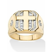 PALMBEACH JEWELRY Men's 1/5 TCW Round Diamond Pave-Style Octagon Cross Ring Yellow Gold-Plated