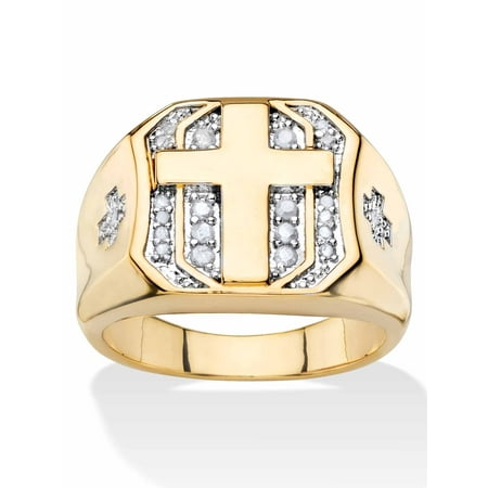 PalmBeach Jewelry Men's 1/5 TCW Round Diamond Pave-Style Octagon Cross Ring Yellow Gold-Plated