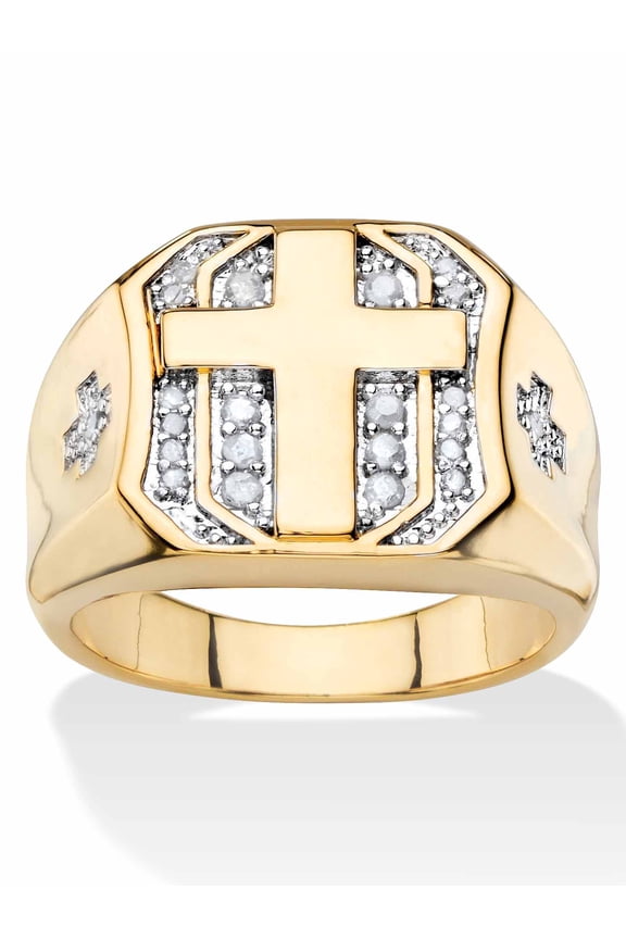 Men's 1/5 TCW Round Diamond Pave-Style Octagon Cross Ring Yellow Gold-Plated