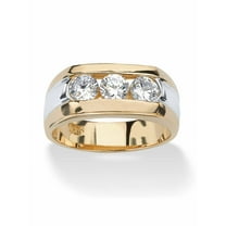 PalmBeach Jewelry Men's 1.50 TCW Channel-Set Cubic Zirconia 14k Gold-plated Sterling Silver Triple-Stone Ring