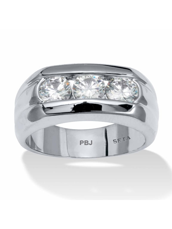 Men's 1.50 TCW Round Channel-Set Cubic Zirconia Triple-Stone Ring Two-Tone Gold-Plated or Platinum-Plated