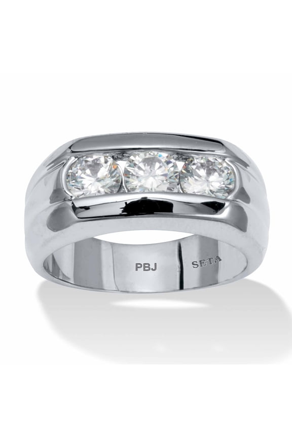 Men's 1.50 TCW Round Channel-Set Cubic Zirconia Triple-Stone Ring Two-Tone Gold-Plated or Platinum-Plated