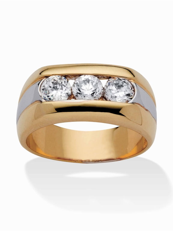 Men's 1.50 TCW Round Channel-Set Cubic Zirconia Triple-Stone Ring Two-Tone Gold-Plated or Platinum-Plated