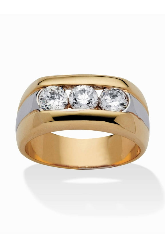 Men's 1.50 TCW Round Channel-Set Cubic Zirconia Triple-Stone Ring Two-Tone Gold-Plated or Platinum-Plated