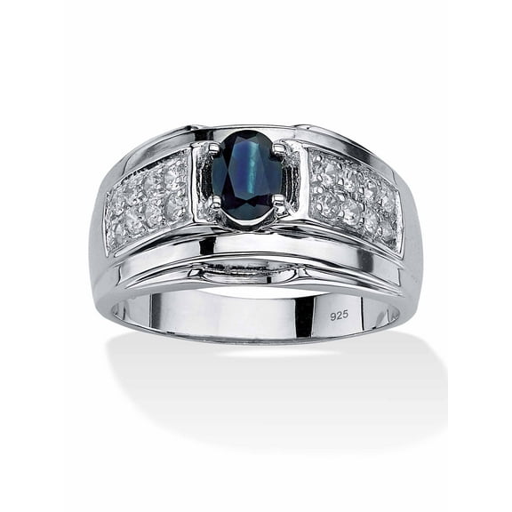 PalmBeach Jewelry Men's 1.53 TCW Oval-Cut Genuine Midnight Blue Sapphire and Cubic Zirconia Ring in Sterling Silver
