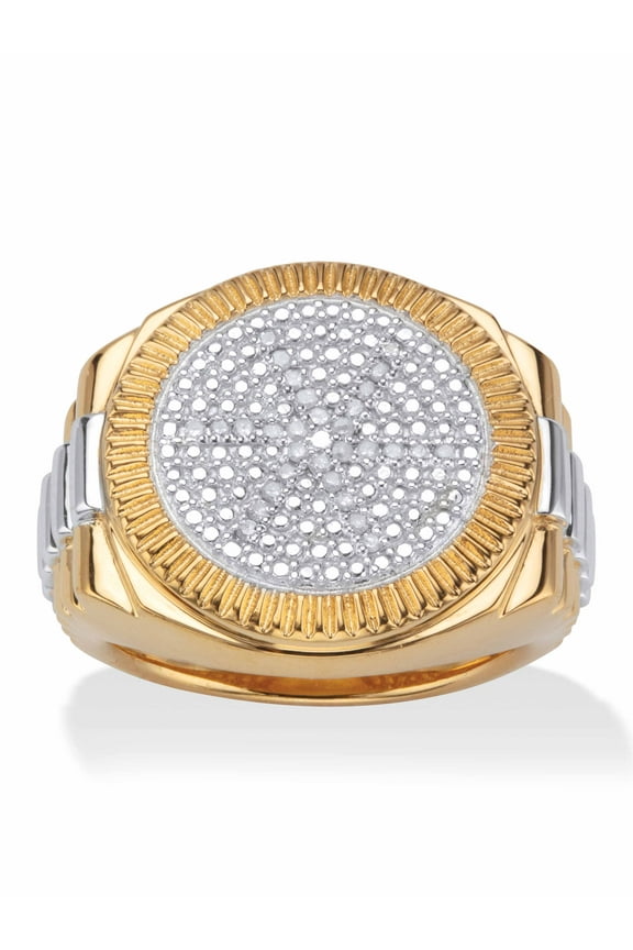 Men's 1/6 TCW Round Pave Diamond Two-Tone Ribbed Ring in 18k Gold-plated Sterling Silver