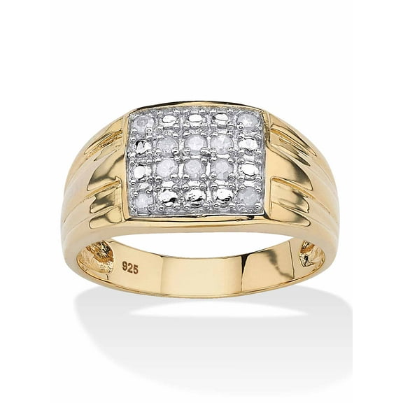 PalmBeach Jewelry Men's 1/7 TCW Round Diamond Grid Ring in 18k Gold-plated Sterling Silver