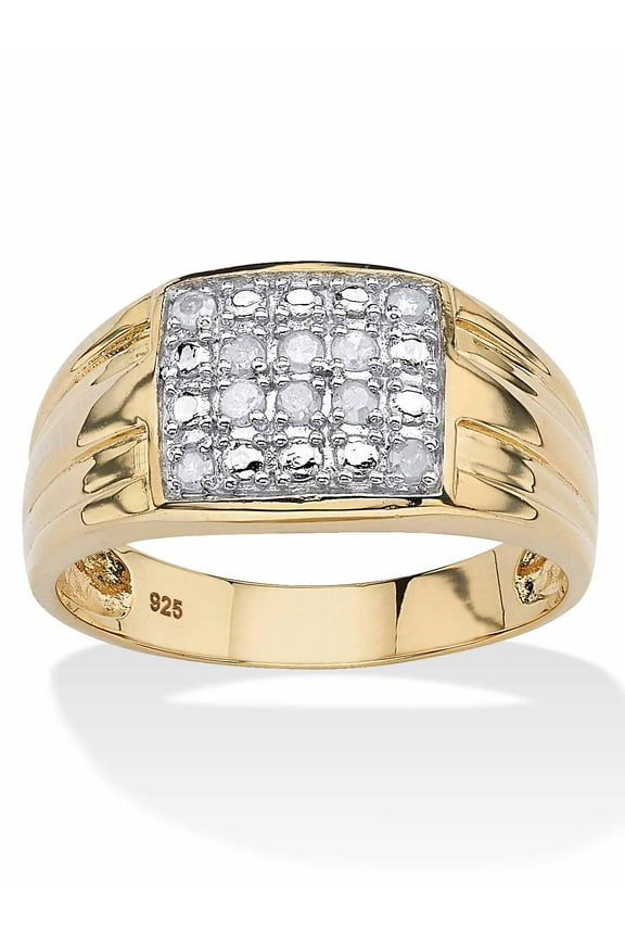 Men's 1/7 TCW Round Diamond Grid Ring in 18k Gold-plated Sterling Silver