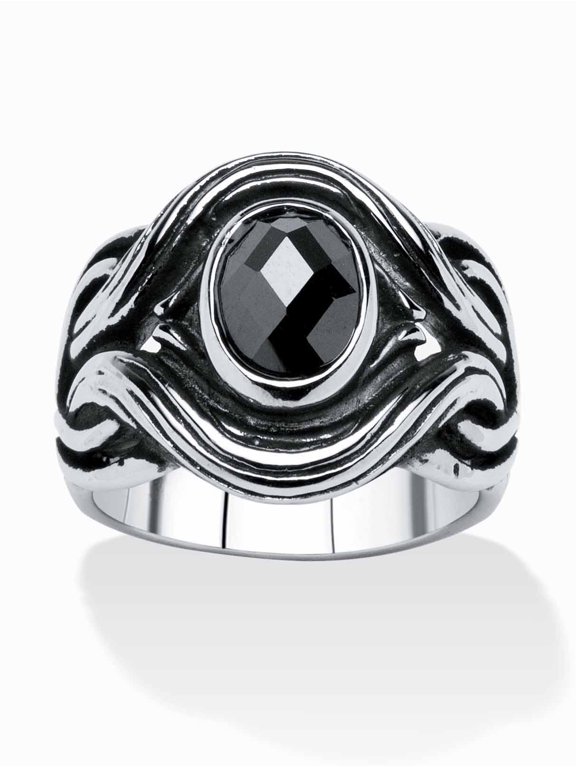 Men's 1.86 TCW Black Oval-Cut Cubic Zirconia Evil Eye Ring in Antiqued Stainless Steel Sizes 9-16