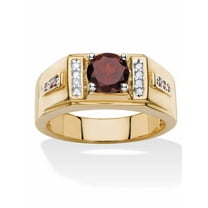 PalmBeach Jewelry Men's 1.91 TCW Round Genuine Red Garnet and Diamond Accent Classic Ring Yellow Gold-Plated