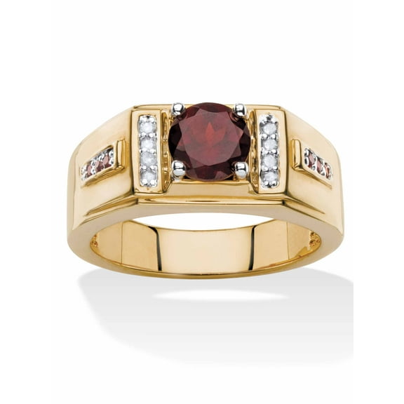 PalmBeach Jewelry Men's 1.91 TCW Round Genuine Red Garnet and Diamond Accent Classic Ring Yellow Gold-Plated