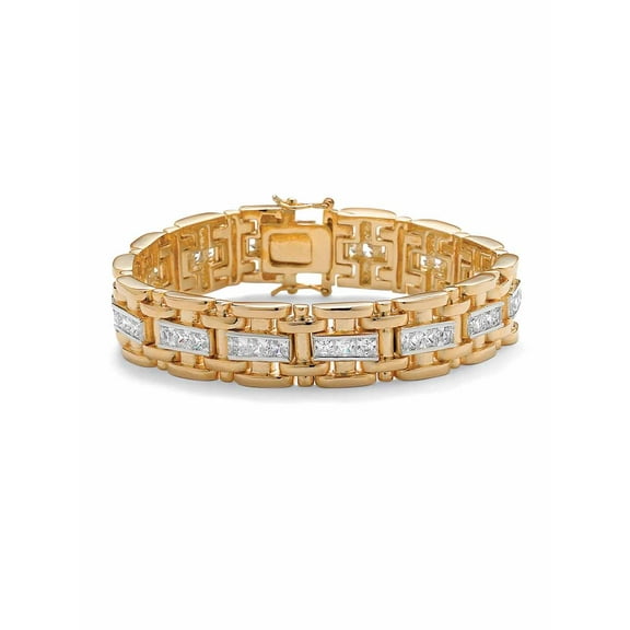 PalmBeach Jewelry Men's 10.35 TCW Square Cubic Zirconia Gold-Plated Bar-Link Bracelet 8.25"