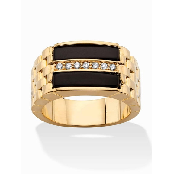PalmBeach Jewelry Men's .14 TCW Genuine Black Onyx and CZ Buff Top Ring Gold-Plated