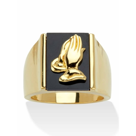 PalmBeach Jewelry Men's 14k Yellow Gold-Plated Black Onyx Praying Hands Ring