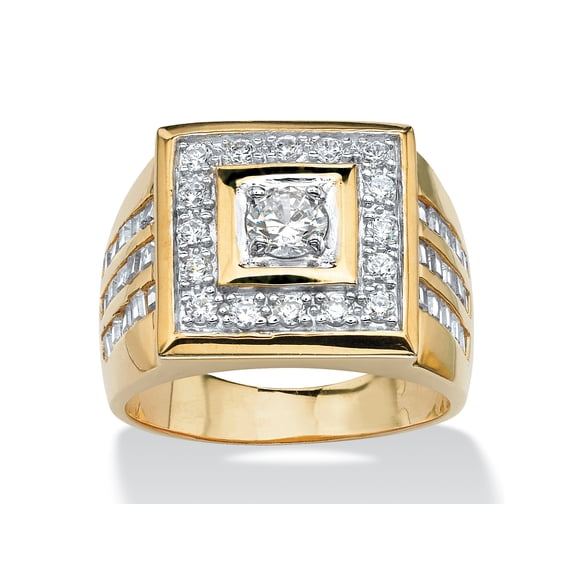 PalmBeach Jewelry Men's 2.18 TCW Cubic Zirconia Square Ring Yellow Gold-Plated Sizes 8-16