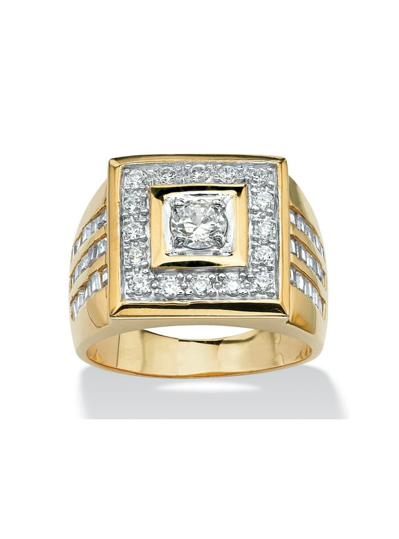Men's 2.18 TCW Cubic Zirconia Square Ring Yellow Gold-Plated Sizes 8-16