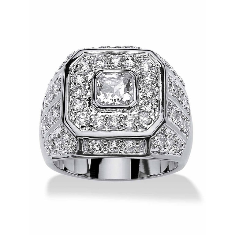 PalmBeach Jewelry Men s 2.33 TCW Square Cut and Round Cubic Zirconia Octagon Grid Ring Gold Plated or Platinum Plated